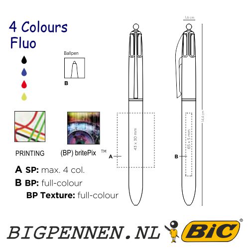 BIC 4 colours fluo drukformaten