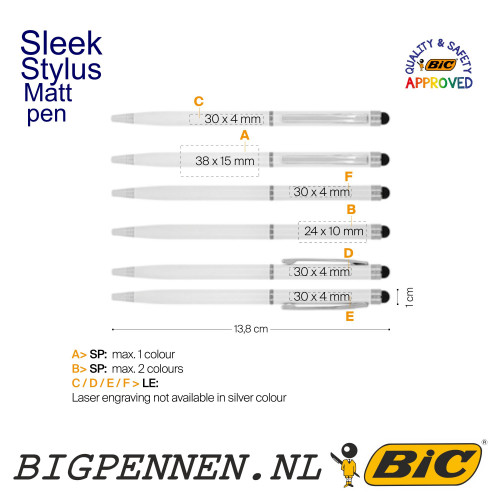 Sleek stylus Matt approved by bic balpen bedrukken opdruk