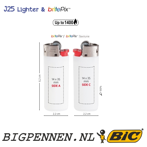 BIC j25 aansteker britepix en all black drukformaten
