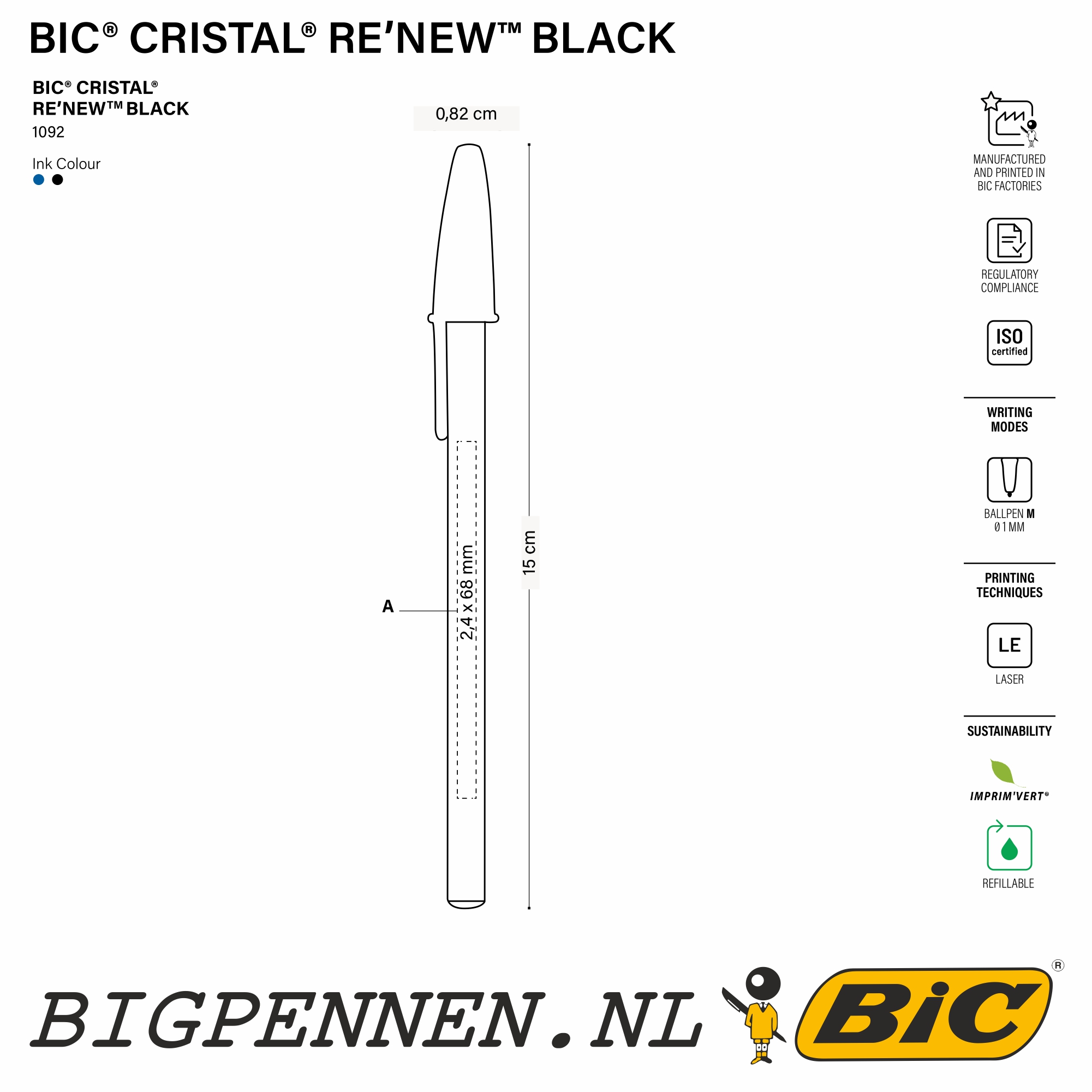 BIC® Cristal® Re'New Full Shine Black - Afbeelding 2